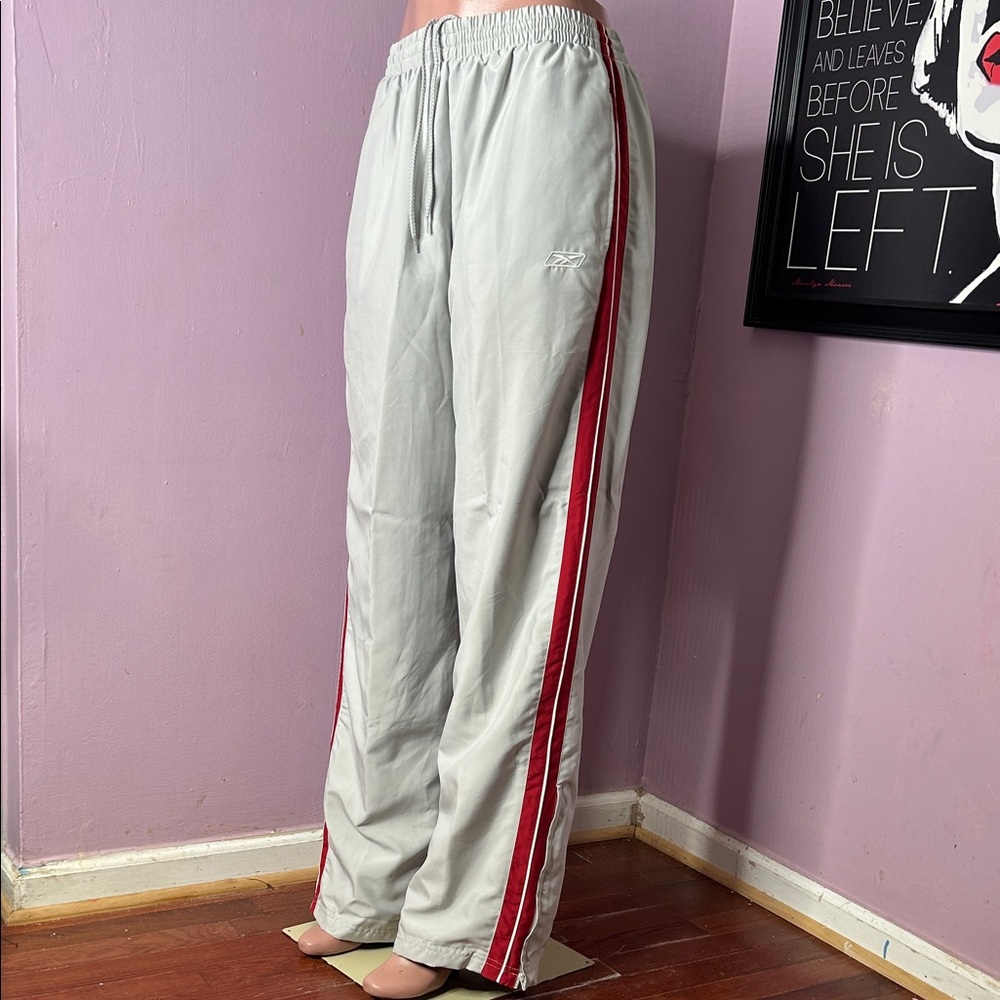 Reebok Light Gray Joggers with Red Stripe